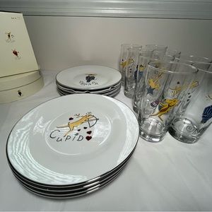 Pottery Barn Santa’s Reindeer set of salad/desert porcelain plates and tumblers